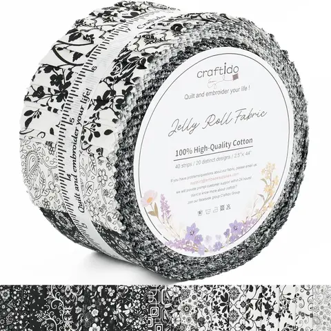 Craftido-19 Options-100% Cotton Jelly Roll Fabric Precut Strips for Quilting, Crafting, and Sewing, 40 Strips 2.5" x 44" Assorted Bundles for Rug, Quilt Project, DIY Craft and Home Decor, sohochic, TikTokShopFallDealsForYou, Halloween