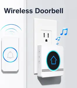 Wireless Doorbell Chime with LED Flash & Memory, 60 Ringtones, 5 Levels (0-110dB), 300m/984 ft Range, IP55 Waterproof, Easy Install, for Home Office Warehouse, White/Black (Black)