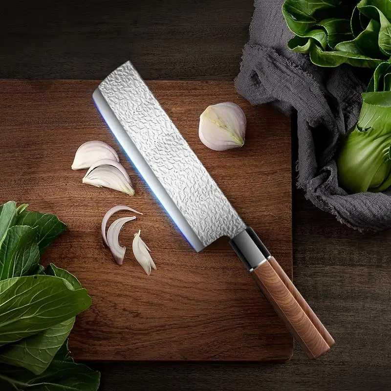 7 Inch Japanese Nakiri Knife, Stainless Steel Kitchen Chopping Knife, Hand Forged Of 5 Layers Professional Japanese Chef Knife, Comfortable Grip Handle Vegetable Knife