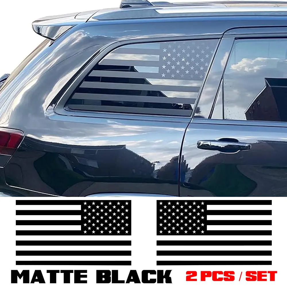 2 Pcs Waterproof PVC Self-Adhesive Automotive Decals - Universal American Flag Car Stickers for Jeep Grand Cherokee 2011-2023 Exterior Rear Window Accessory (2 Complete Stickers)