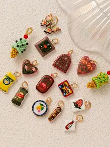 1PC Fashionable Minimalist Commute Versatile Style Pendant, Drop Painted, Strawberry, Ice Cream, Small Flower Heart, Lemon, Butterfly, Mushroom, Food Series Pendant, DIY Fashion Accessories for Keychains, Bags, and Jewelry