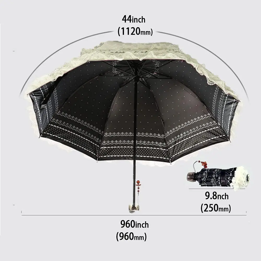 Lace Foldable Fiberglass Umbrella - Light, Rainproof, Windproof, UV-Protective, Portable Shade Umbrella, Outdoor Use, Ideal Home Supplies Gift for Colleagues