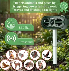 2026 Upgraded Solar Ultrasonic Animal Repellent Outdoor,Waterproof Deer Repellent Devices with Motion Sensor & LED Flash Lights for Yard Deterrent Cat Scare Squirrel Rabbit Coyote Skunks Dogs