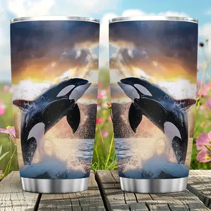 20oz Orca Whale Tumbler - Double-Wall Vacuum Insulated Cup, Spill-Proof Lid, Keeps Drinks Hot/Cold 12 Hours, Marine Life Design (Killer Whale, Ocean) - Gift for Ocean Lovers & Birthday