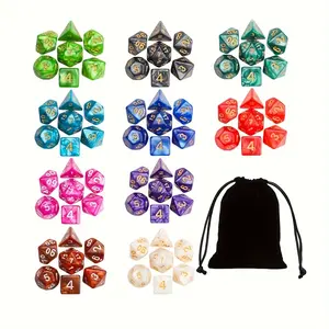 A set of 70 sided polyhedral dice -10 shiny colors and 2 color tones suitable for holiday gatherings