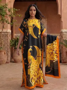 Women's Animal Print Long Robe Set, Casual Beachwear Sun Protection Satin Scarf & Shawl, All-Season Fashion Accessory, Beach Cover Ups, Swimwear Coverups