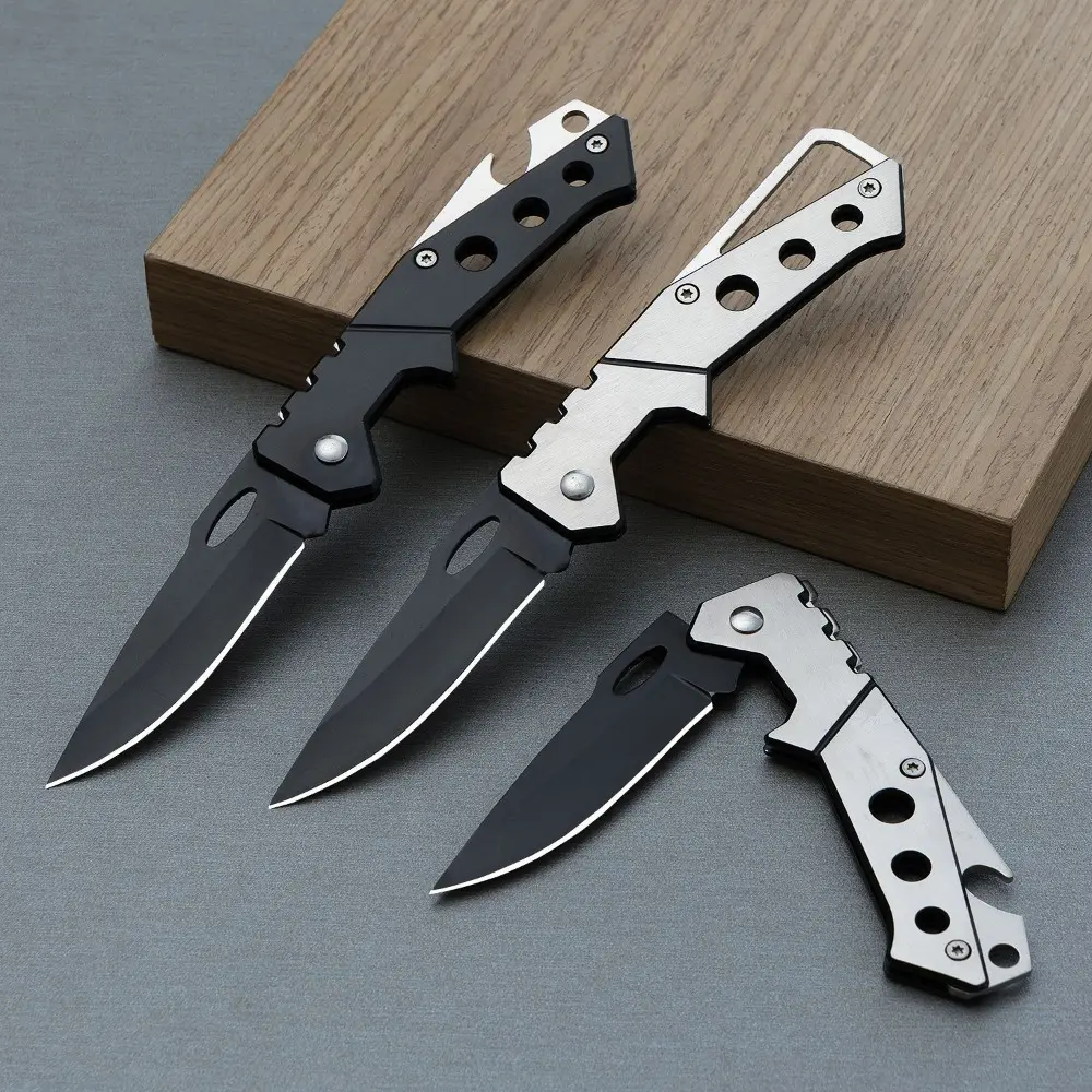 Hollow-Out Stainless Steel Folding Knife with Carabiner Clip & Bottle Opener, Portable Outdoor EDC Hand Tool for Camping & Hiking, Outdoor Edc Tools, Portable Hand Tools