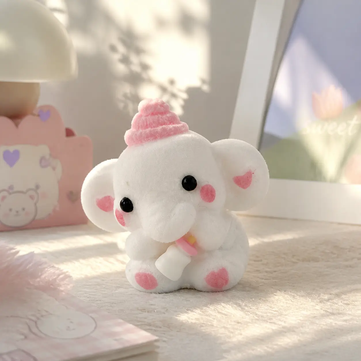 LETSSQUISHY Cute Baby Elephant Squishy Toy, Adorable Pink Elephant Squeeze Toy with Baby Bottle & Storage Case, Soft Kawaii Sensory Fidget Stress Relief Toy Gift for Kids Adults backtoschool