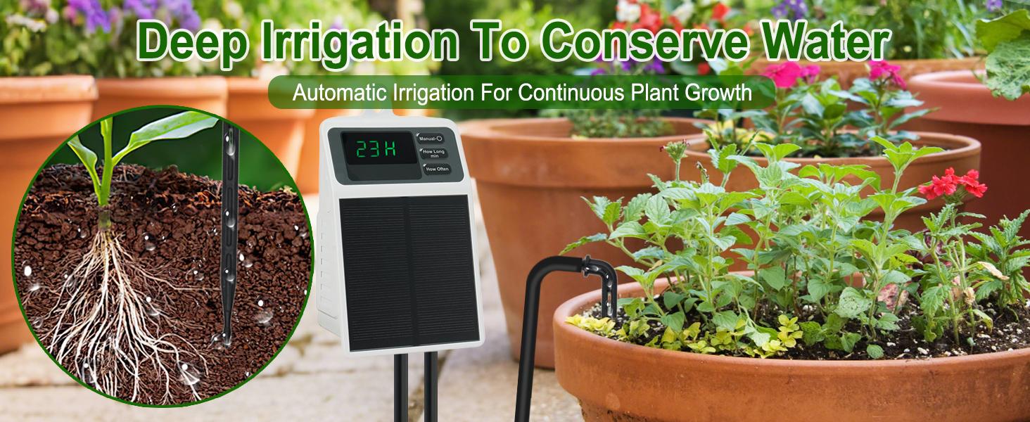 Solar Automatic Drip Irrigation System Kit Anti-Siphoning For 10 Potted Plants DIY Automatic Timing Watering for 15 Days Waterproof with Digital Display Auto Plant Waterer Outdoor Indoor Balcony Patio