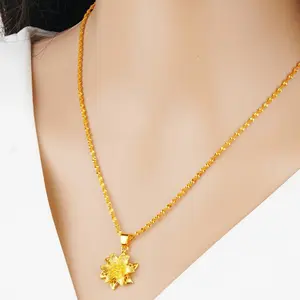 New Orchid Pendant Necklace, Dubai Style Copper Jewelry, 24k Gold Plated, Dainty Necklace, Perfect Gift for Girlfriend, Friends, Valentine's Day