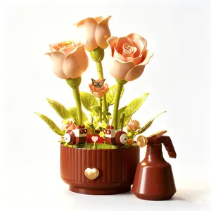 Electric Blooming Rose Building Set with LED Light, Motorized DIY Flower Building Blocks Kit, Best Mothers Day Birthday Gifts for Mom, Wife, Grandma, Women Home Desk Decor