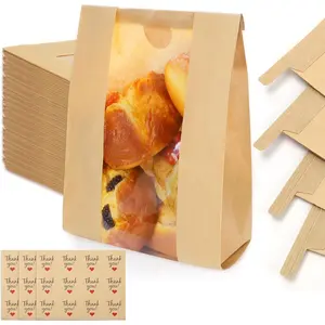 130 Pack Homemade Bread Sourdough Bags, 14" x 8.3" x 3.5" Large Bakery Bread Bag with Tin Tie Tab Lock Clear Window Stickers for Storage of Bread Cookies Snacks