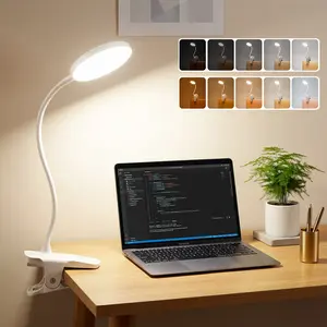 Eye-Caring Clip on Desk Lamp - 3600mAh Rechargeable Cordless Light, 360 Flexible Gooseneck, 5 Color 5 Brightness, for Home Office, Work Study, No Glare - Great Gift for Office Workers