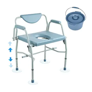 【FathersDayGift】VEVOR Commode Chair, Bedside Commode with Drop-Down Arms and Detachable Backrest, 5-Level Adjustable Height, 7L Removable Bucket, Easy to Assemble, 1000LBS Capacity, Portable Toilet for Adults Seniors