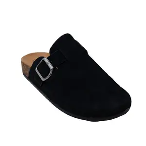 SJ Women's Comfortable Slippers Suede Leather Cork, Slide Outdoor Gym Shoes with Arch Support Flat Buckle Clogs, Retro Fashion Walking Shoes Slippers