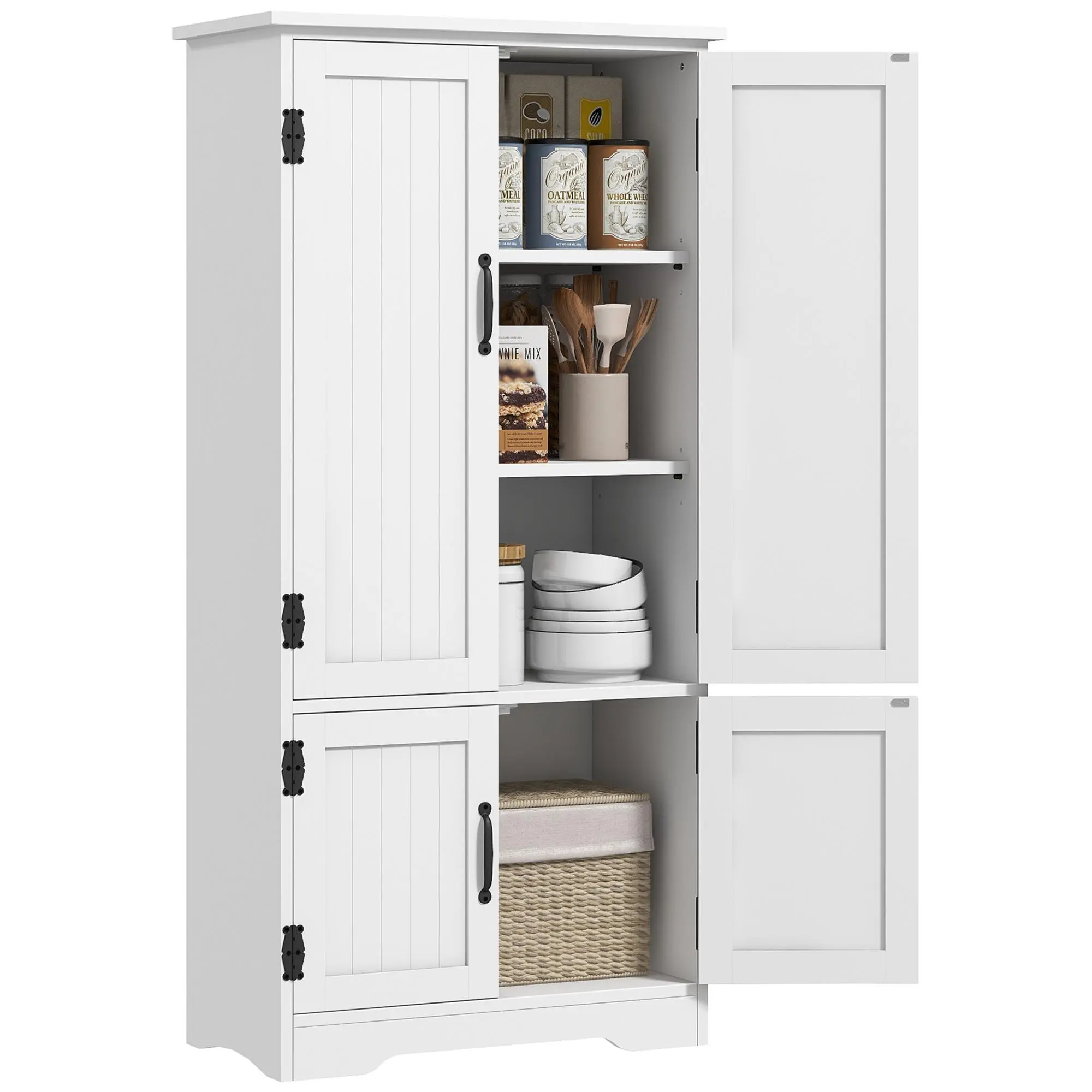 Farmhouse Kitchen Beadboard Door Floor Storage Cabinet - Adjustable Removable Shelves, 2 Lower Doors, 23.5" W x 11.75" D x 48.5" H, 110lbs Capacity, for Kitchen & Laundry Room, Easy to Build, Assembly Required