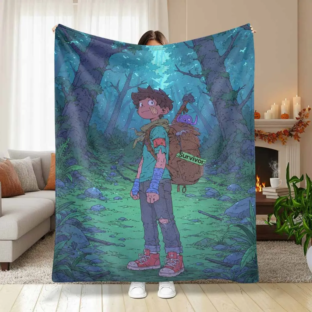 Adventure Survivor Flannel Blanket Adventurer Forest Theme Print Ultra Soft Lightweight Cozy Decorative Throw for Bedroom Living Room Sofa Couch Camping Travel Gift Idea
