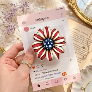 4th of July Patriotic Phone Grip Tok | American Flag Daisy Acrylic Phone Holder Griptok | Cute Red White and Blue Summer Phone Stand Gift
