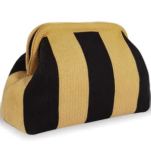 LAKSMI Women's Crochet Striped Summer Beach Clutch Purse, Color Block Ruched Dumpling Handbag, Casual Wallet h m  oversized clutch bag Weaving Travel Party Leisure Accessory Vibrant