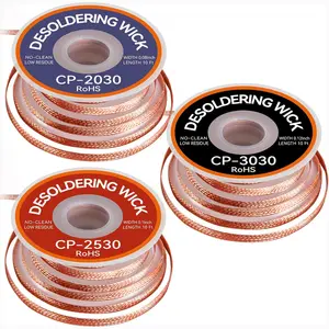 3PCS Premium Desoldering Wick - 3 Sizes Solder Wick Braid (0.08", 0.1", 0.12" x 10FT) |   No Clean Desoldering Braid & Solder Remover |   Effortlessly Desolder Wick for PCB Repair & Electronics