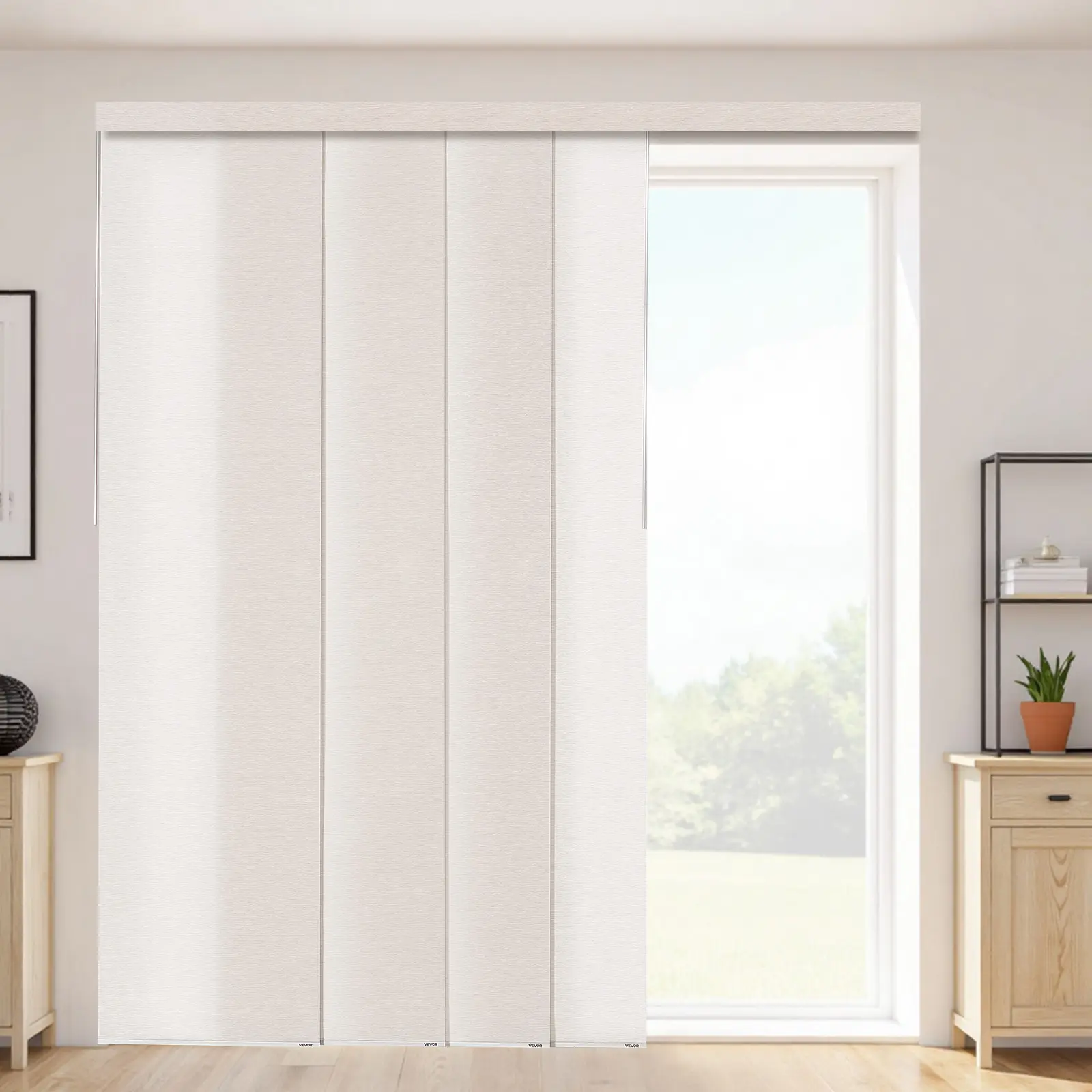 VEVOR Extendable Panel Track Blinds, 45.8-86 in W Track, Trimmable Edges Up to 96 in H Panels, Adjustable for Sliding Doors, Patio Doors, Room Divider, Light Brown