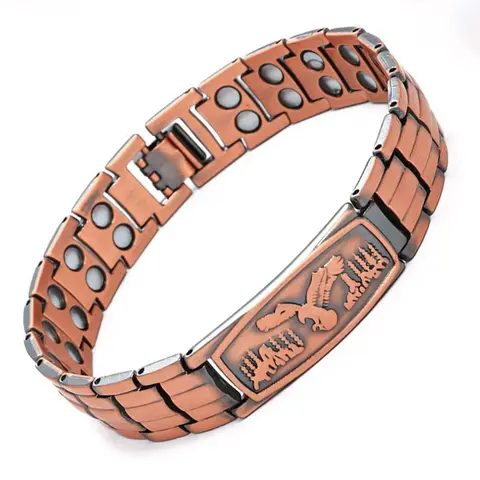 Men's Eagle Motif Copper Metal Bracelet - Adjustable Magnetic Energy Bangle, Retro Animal Costume Jewelry, Comfortable Daily Wear, Valentine Gift with Sizing Tool