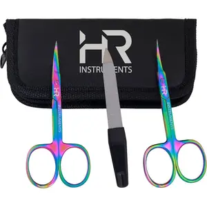 Set of Nail and Cuticle Scissors and nail file for Toenail Eyebrow Mustache Facial Nose Ear Hair Grooming Multipurpose Small Beauty Scissors Curved and Sharp Blades Multi Titanium Color