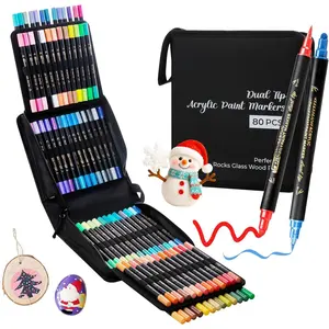 Markers 80 Colors Dual Tip with Dot Tip and Brush Tip Pens  Markers Set for Stone, , Calligraphy, Canvas, Ceramic, Metal, Glass, Rock Painting, DIY Crafts Art Supplies Kit