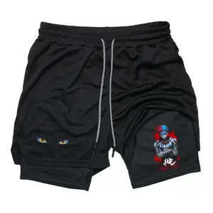 Akaza Demon Slayer Anime Graphic Sweat Shorts for Men Drawstring Athletic Shorts Japanese Streetwear Summer Outfits Men Shorts Gifts for Him