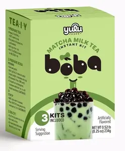 Matcha Latte Instant Bubble Pearl Matcha Milk Tea Kit with Authentic Brown Sugar Tapioca Pearls, Ready in Under One Minute, Paper Straws Included – 3 Servings Yulu Foods