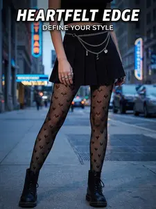 Women's Sexy Heart Pattern Fishnet Tights, Fitted, Versatile and Stylish, One Pair for Sensational
