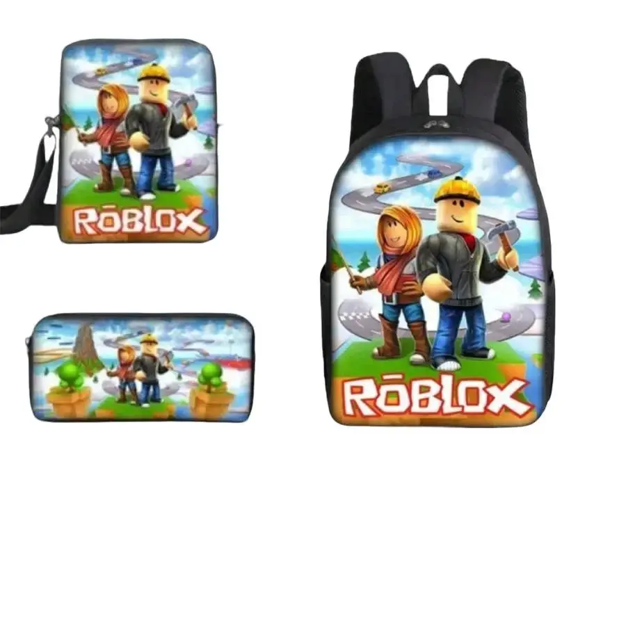 3-Piece Anime Game Backpack Set – Pixel Style School Book Bag with Crossbody Bag & Pencil Case, Lightweight Travel Daypack for Teens, Back to School Gift