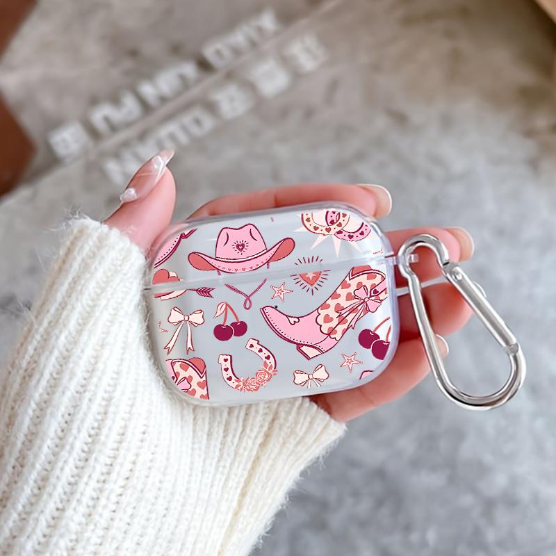 Pink Cowgirl Dream Pattern TPU Soft Protective Case for Apple AirPods 4/3/2/1/Pro/Pro2 Transparent Earphone Cover with Keychain Attachment