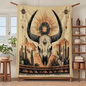 Bull Head Pattern Tapestry, Soft Warm Throw Blanket, Wall Hanging Decor for Home Living Room Bedroom Sofa Couch