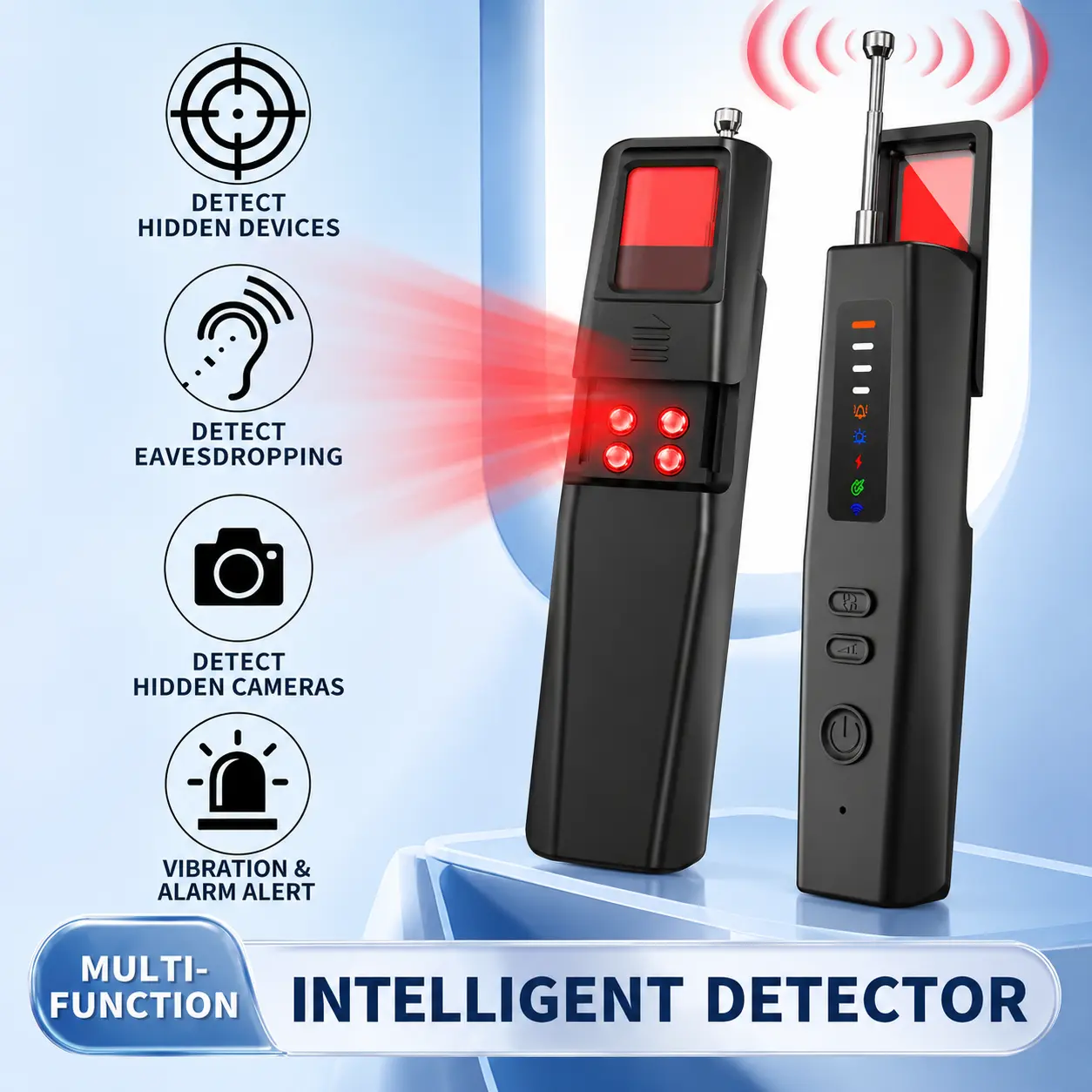 GPS Tracker Detector with RF Signal, Magnetic & Infrared Scanning, Hidden Camera Detector with 3-Level Precision Tuning, Multi-Sensor Detection Device with 5 Detection Modes, Real-Time Alerts for Car, Office, Hotel, Airbnb, Travel Privacy Protection