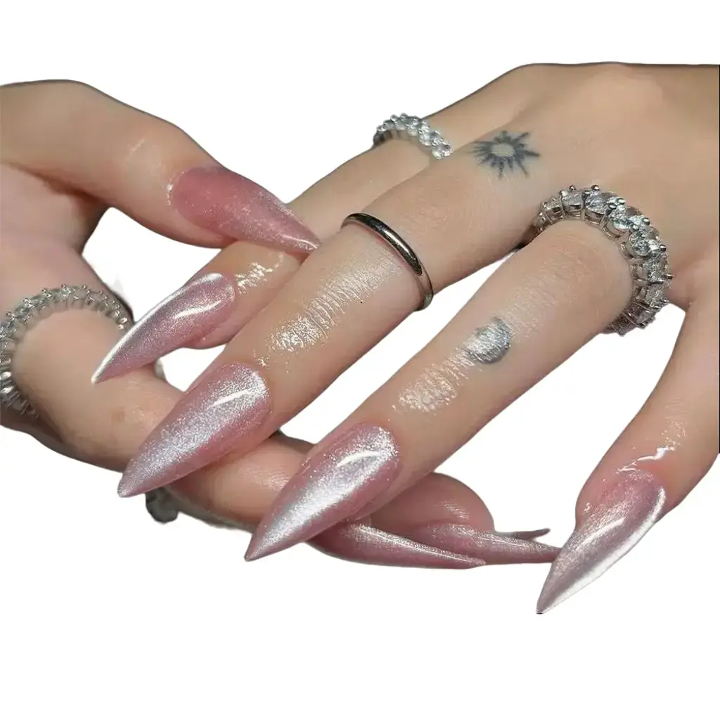 Pink Mirage Long Stiletto Press-On Nails 24 pcs Reusable One Size Fits All for Stylish Manicures birthday party