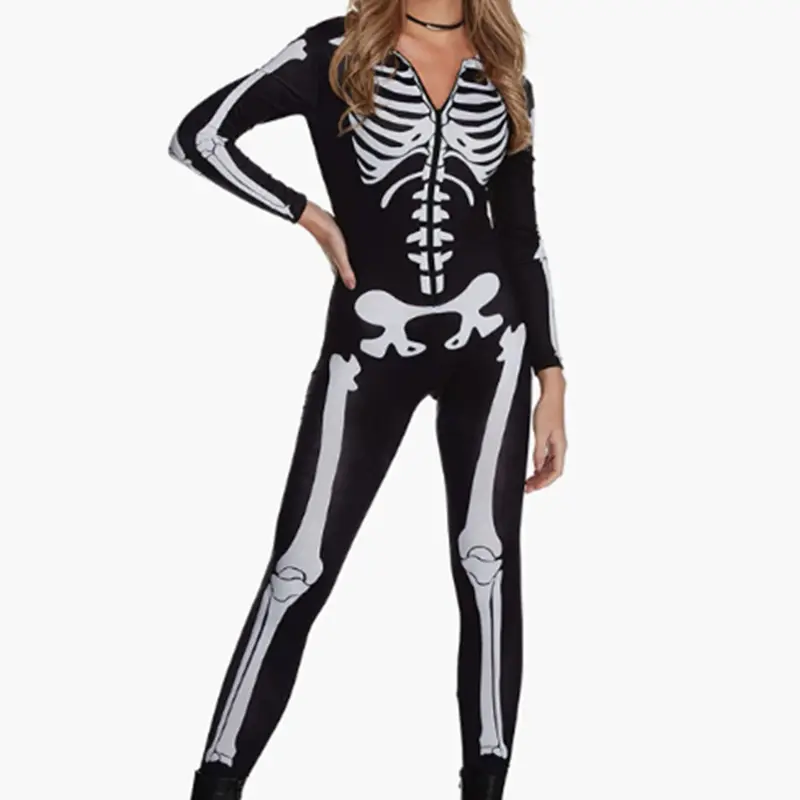 Front zipper grey skeleton tight fitting