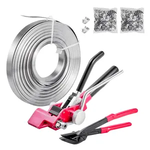 Steel Banding Strapping Kit With Heavy Duty Strapping Sealer Tool And 200 Ft Binding Straps Plus 200 Metal Clamps For Manual Pallet Packaging, Warehouse, Transportation And Industrial Bundling