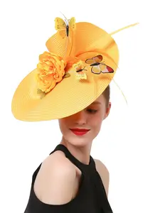 1PC Flower Fascinators Church Hat with Butterfly for Women British Fascinator Bridal Tea Party Summer Wedding Hat ,Resurrection Armor, Halloween, Carnival Horse Racing Day Headwear, Bridal Accessory