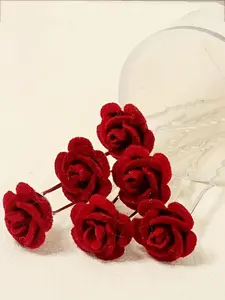 10pcs Rose Hair Sticks for Valentine's Day, Elegant Velvet Hair Pins for Bridesmaid Parties, Simple and Stylish Back Headpiece