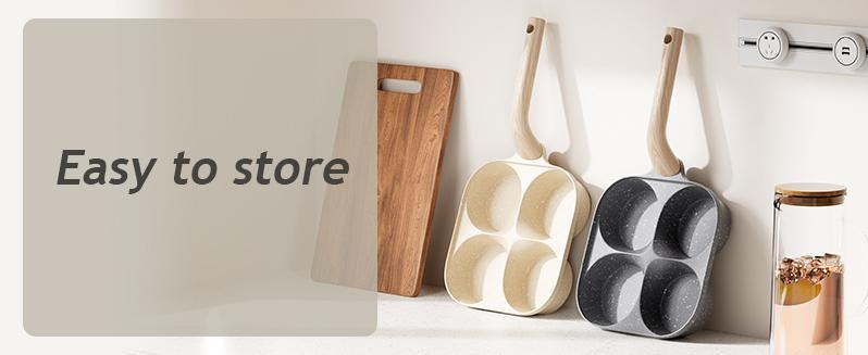 Non-Stick Egg Frying Pan 4-Hole Skillet with Handle for Gas Stove & Induction Easy Clean Kitchen Gadgets for Breakfast Eggs Toast Bread Food