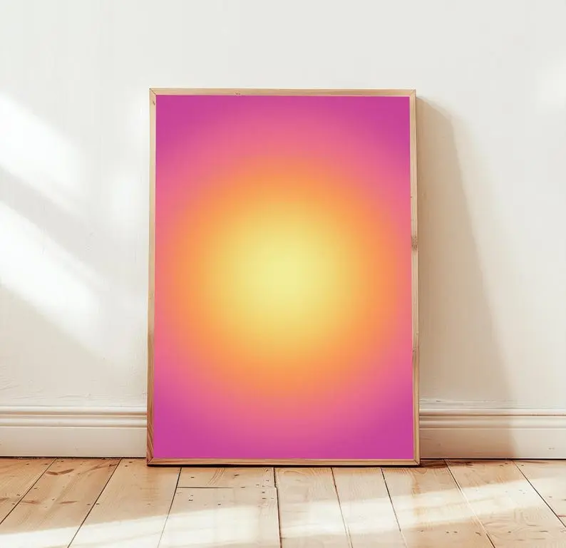 Aura Print No.14 Pink and Orange Aura, Trendy Wall Art, Aesthetic Room Decor, Gradient Art Print, Spiritual Poster - No Frame