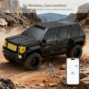 SUV Car Shaped Compact Rugged Boombox Wireless Speaker with LED Lights, FM Radio, Rechargeable, Stereo Sound System, Portable Design, Compatible with All Universal Cell Phone Models and Devices