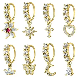 8Pcs Dangle Nose Rings Hoop for Women Surgical Steel Septum Nose Piercing Jewelry Cartilage Earring CZ Flower Leaf Star Butterfly Daith Tragus Helix Lip Piercing, Silver Gold Rose Gold - Home Improvement.