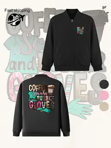 Women's Long Sleeve Zipper Jacket, Fitted Casual Graphic Print Coat, Comfortable Fashion Design, Ideal for Layering and Daily Use