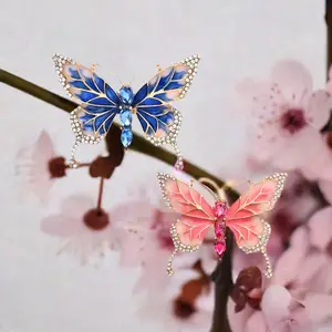 Elegant Blue Pink Rhinestone Butterfly Luxury Brooch Pin