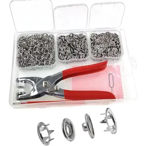 200 Sets Snap Fasteners Kit, Metal Snap Button Kit with Fastener Pliers No Sewing, 9.5mm Snap on Button Kit Rust Proof DIY Press Studs Button Fix Tools for Fabric Clothing, chrome