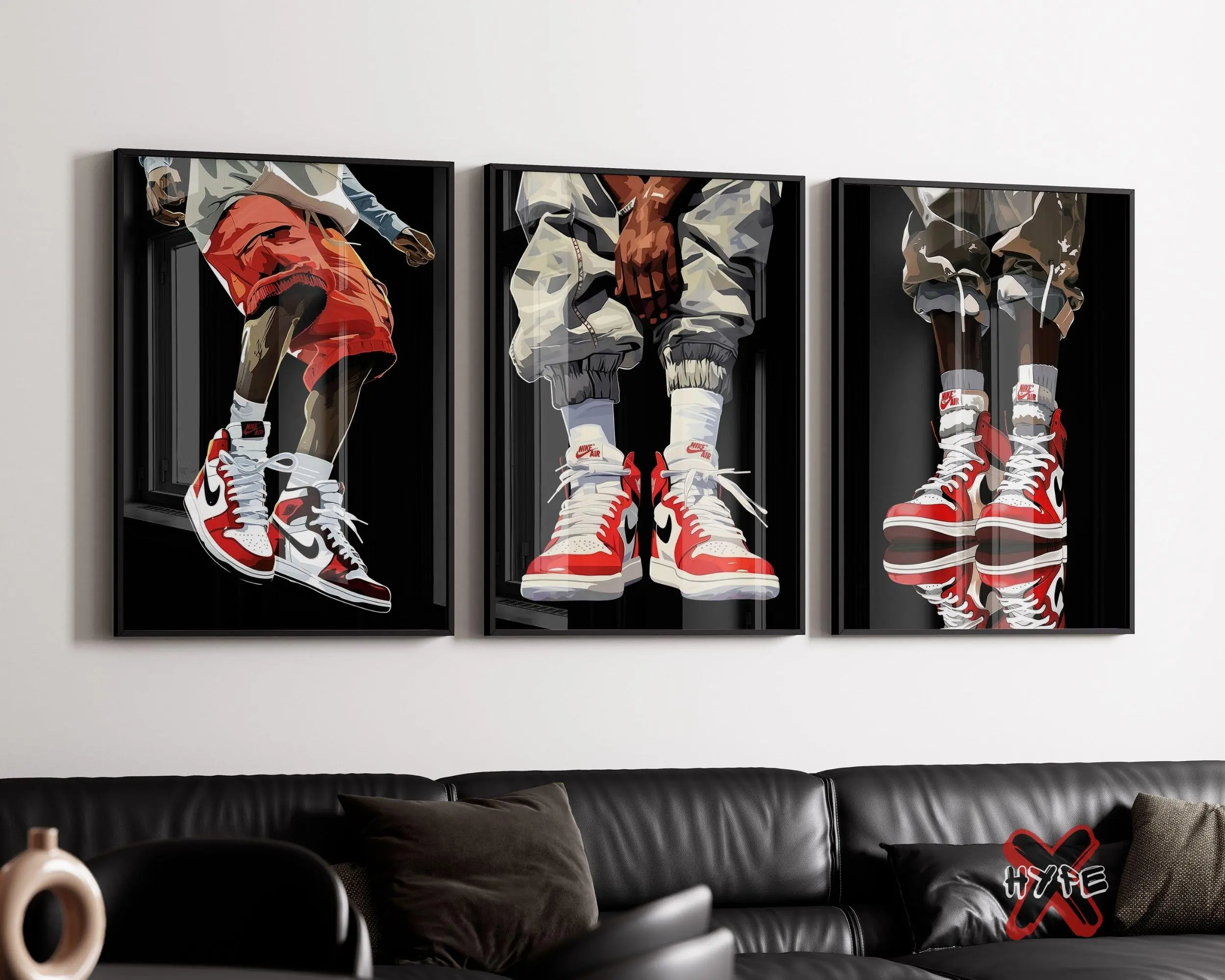 Sneakerhead Black Man Unframed Wall Art, Set Of 3 Prints, Printable Sneaker Poster, Cool Hypebeast Decor, Urban Fashion Unframed Wall Art, Unframed Wall Poster Decor