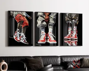 Sneakerhead Black Man Unframed Wall Art, Set Of 3 Prints, Printable Sneaker Poster, Cool Hypebeast Decor, Urban Fashion Unframed Wall Art, Unframed Wall Poster Decor