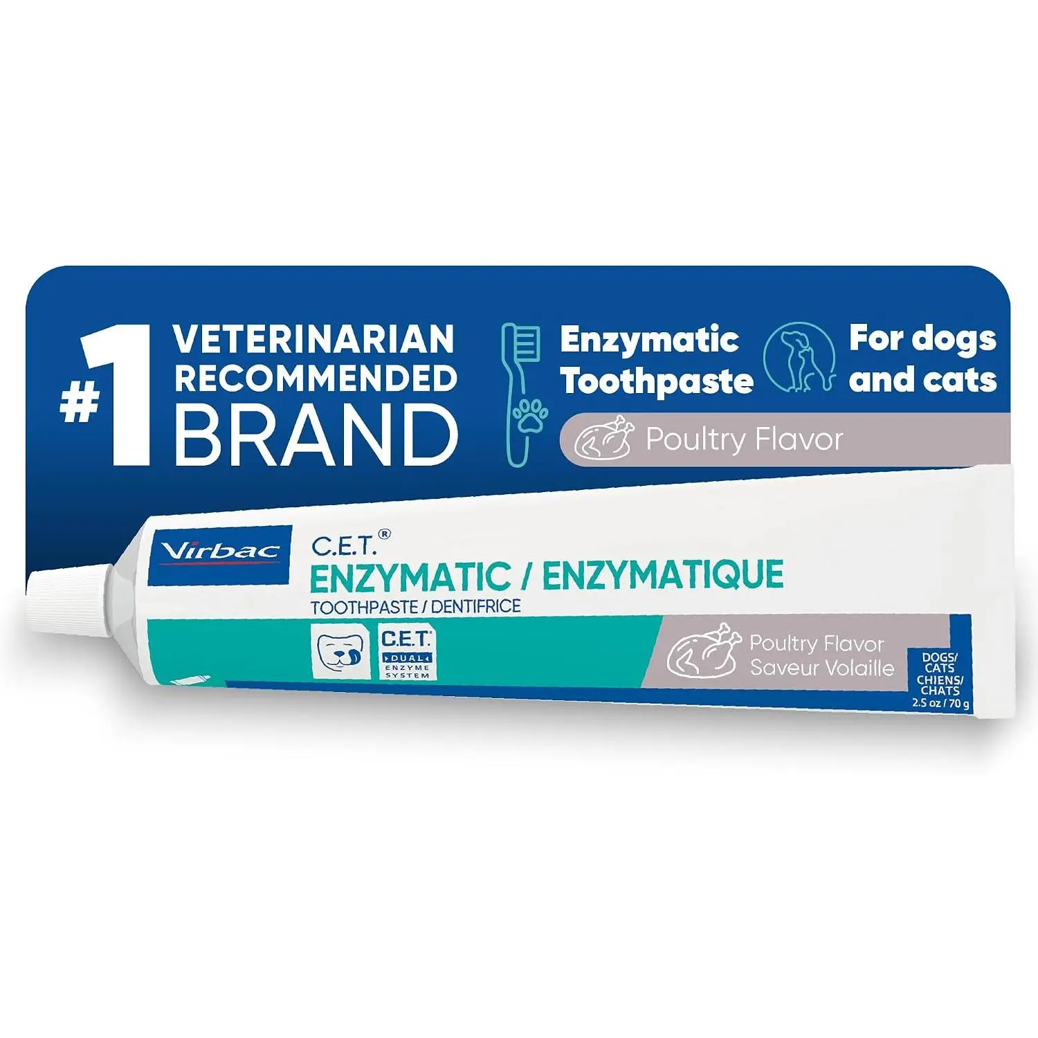 C.E.T. Enzymatic Toothpaste for Dogs and Cats, Poultry, 2.5oz | Plaque and tartar control for fresh breath, pet dental care toothpaste, Dual enzyme system, poultry flavored toothpaste